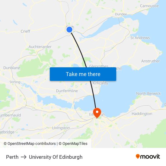 Perth to University Of Edinburgh map