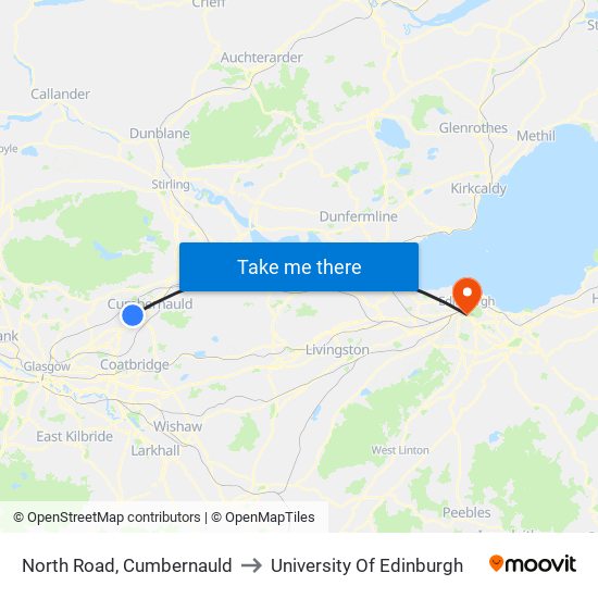 North Road, Cumbernauld to University Of Edinburgh map