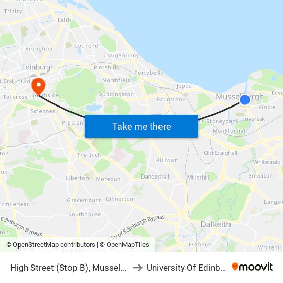 High Street (Stop B), Musselburgh to University Of Edinburgh map