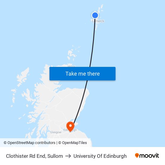Clothister Rd End, Sullom to University Of Edinburgh map