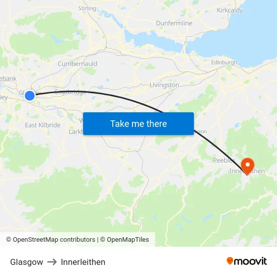 Glasgow to Innerleithen map