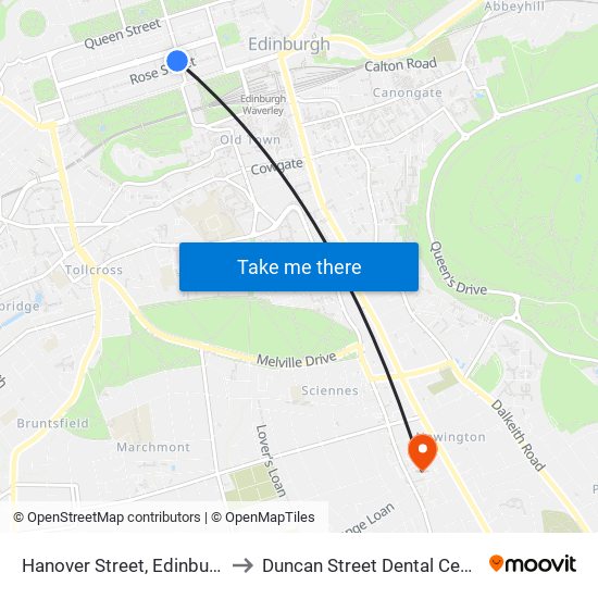 Hanover Street, Edinburgh to Duncan Street Dental Centre map