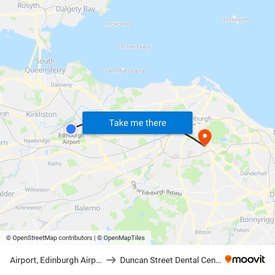 Airport, Edinburgh Airport to Duncan Street Dental Centre map