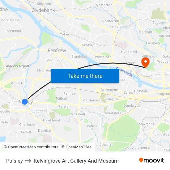 Paisley to Kelvingrove Art Gallery And Museum map
