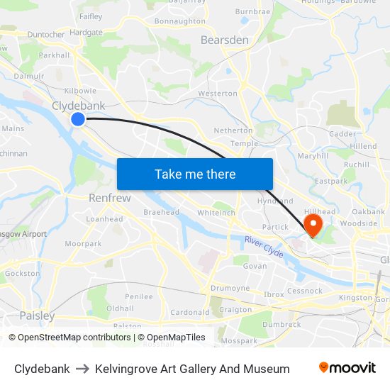 Clydebank to Kelvingrove Art Gallery And Museum map