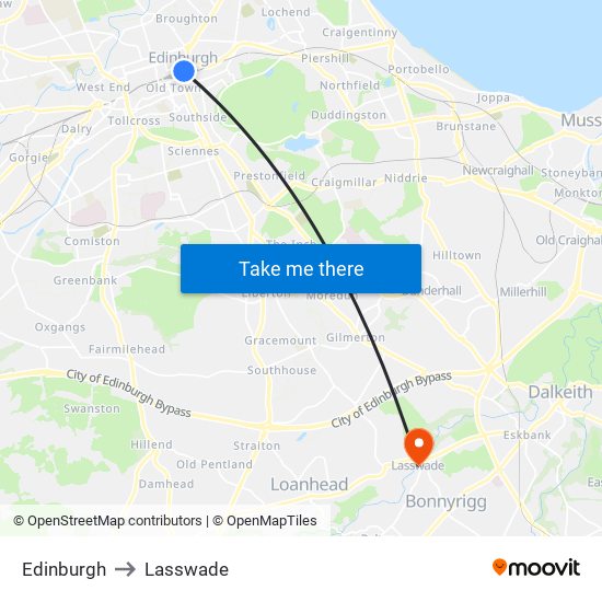 Edinburgh to Lasswade map
