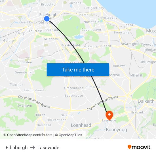 Edinburgh to Lasswade map