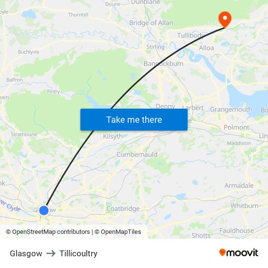 Glasgow to Tillicoultry map