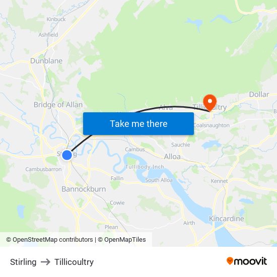 Stirling to Tillicoultry map