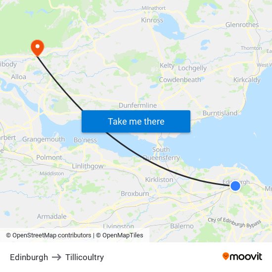 Edinburgh to Tillicoultry map