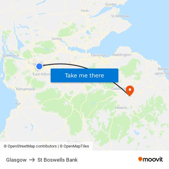 Glasgow to St Boswells Bank map