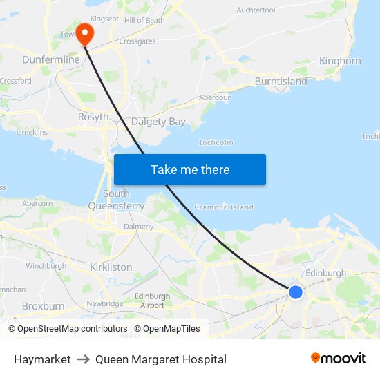 Haymarket to Queen Margaret Hospital map