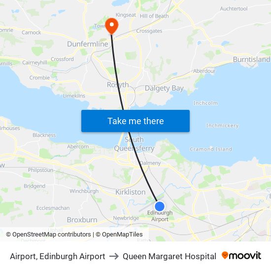 Airport, Edinburgh Airport to Queen Margaret Hospital map