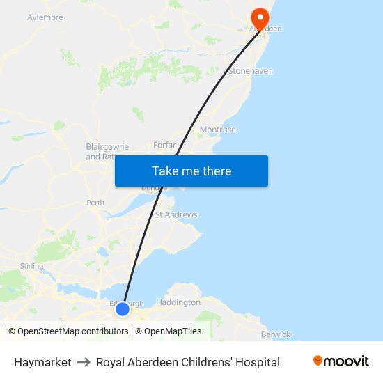 Haymarket to Royal Aberdeen Childrens' Hospital map