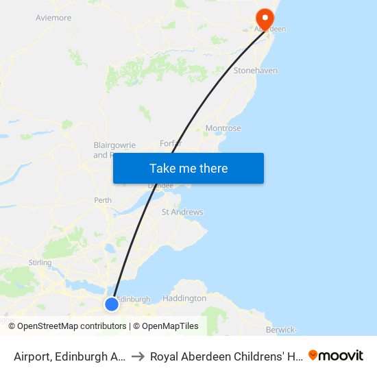 Airport, Edinburgh Airport to Royal Aberdeen Childrens' Hospital map