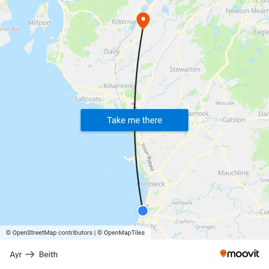Ayr to Beith map
