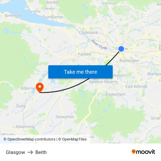 Glasgow to Beith map