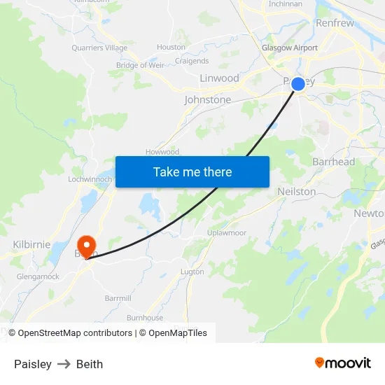 Paisley to Beith map