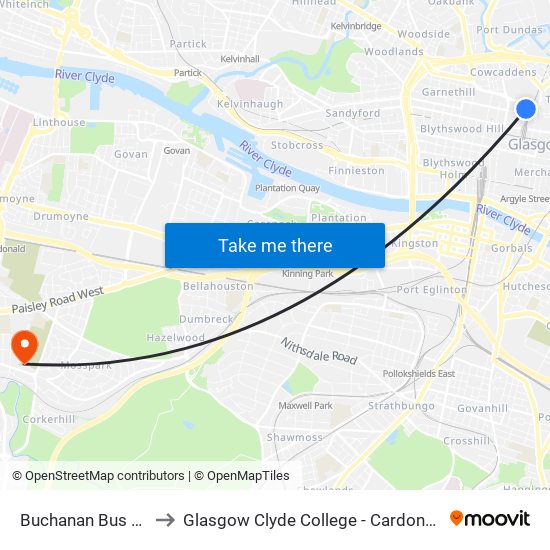 Buchanan Bus Station to Glasgow Clyde College - Cardonald Campus map