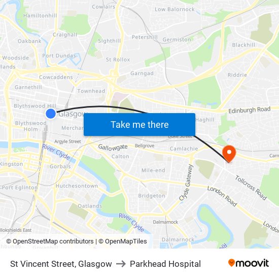 St Vincent Street, Glasgow to Parkhead Hospital map