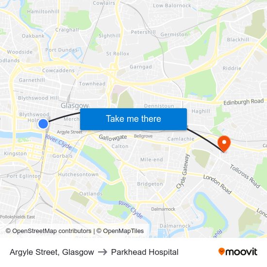 Argyle Street, Glasgow to Parkhead Hospital map