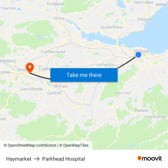 Haymarket to Parkhead Hospital map