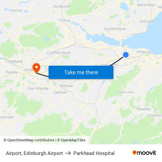 Airport, Edinburgh Airport to Parkhead Hospital map