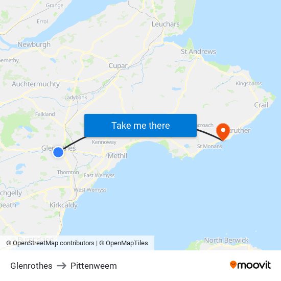 Glenrothes to Pittenweem map