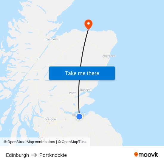 Edinburgh to Portknockie map