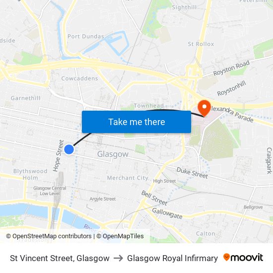 St Vincent Street, Glasgow to Glasgow Royal Infirmary map