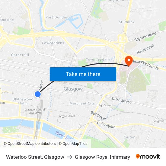 Waterloo Street, Glasgow to Glasgow Royal Infirmary map