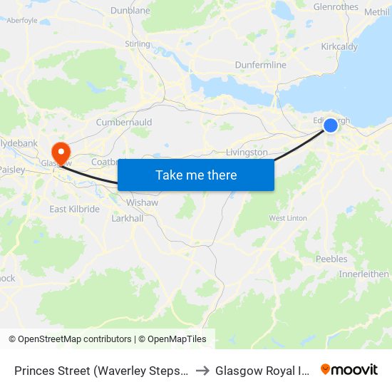 Princes Street (Waverley Steps), Edinburgh to Glasgow Royal Infirmary map