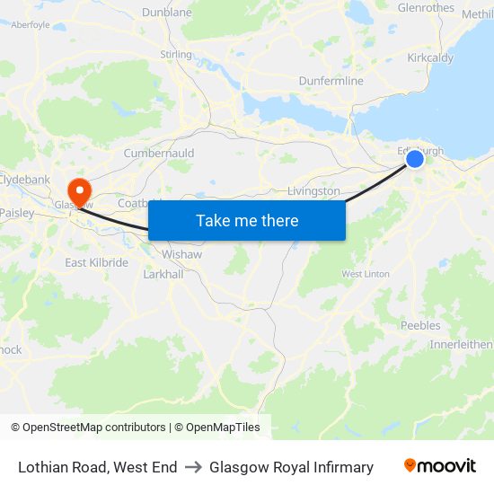 Lothian Road, West End to Glasgow Royal Infirmary map