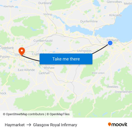 Haymarket to Glasgow Royal Infirmary map