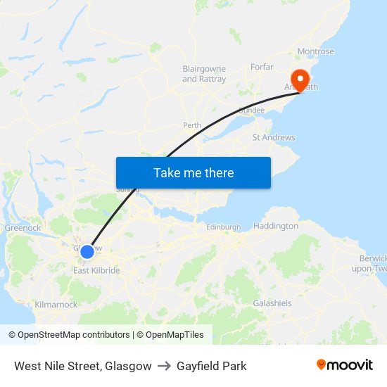 West Nile Street, Glasgow to Gayfield Park map
