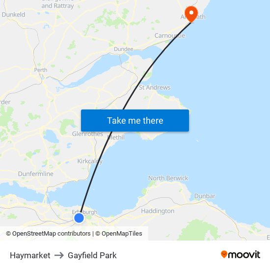 Haymarket to Gayfield Park map