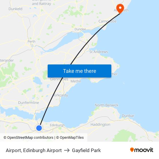 Airport, Edinburgh Airport to Gayfield Park map
