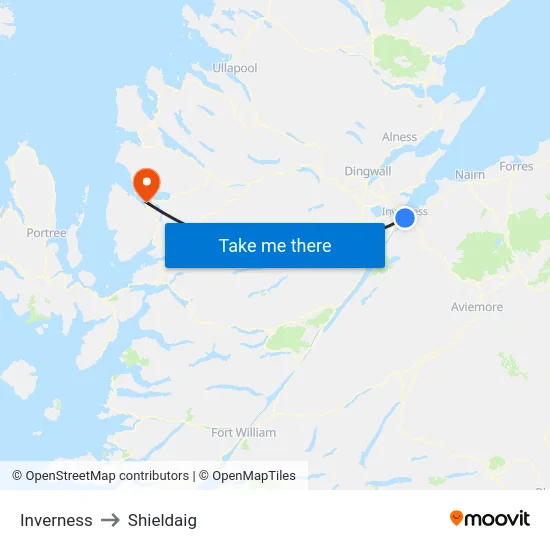 Inverness to Shieldaig map