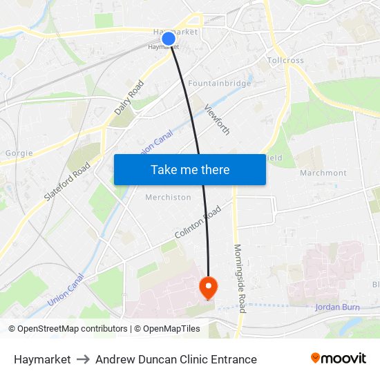 Haymarket to Andrew Duncan Clinic Entrance map