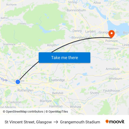 St Vincent Street, Glasgow to Grangemouth Stadium map