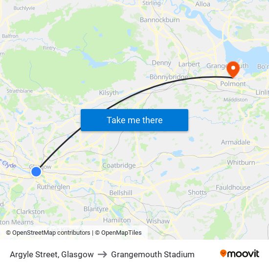 Argyle Street, Glasgow to Grangemouth Stadium map