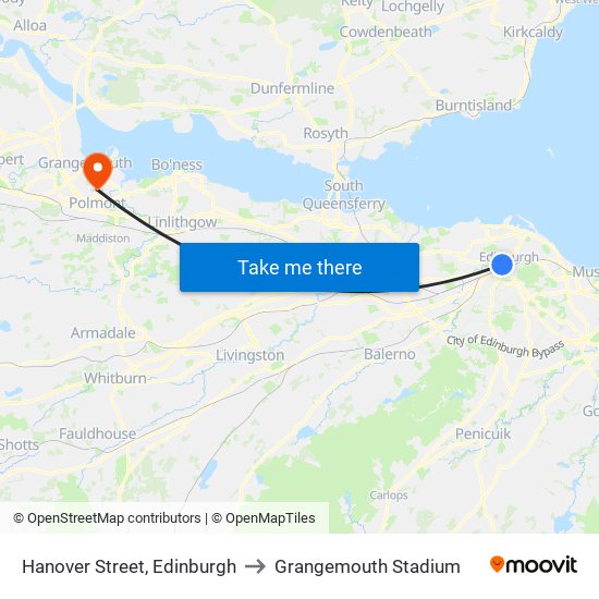 Hanover Street, Edinburgh to Grangemouth Stadium map