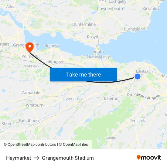 Haymarket to Grangemouth Stadium map