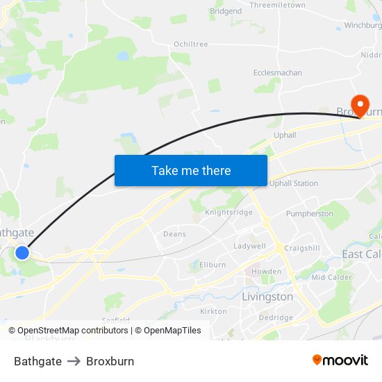 Bathgate to Broxburn map