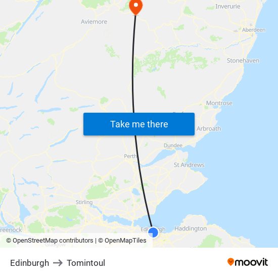 Edinburgh to Tomintoul map