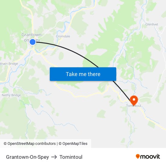 Grantown-On-Spey to Tomintoul map