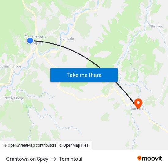 Grantown on Spey to Tomintoul map