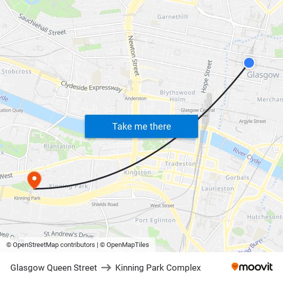 Glasgow Queen Street to Kinning Park Complex map