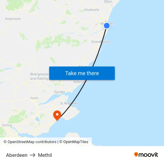 Aberdeen to Methil map