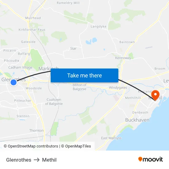 Glenrothes to Methil map